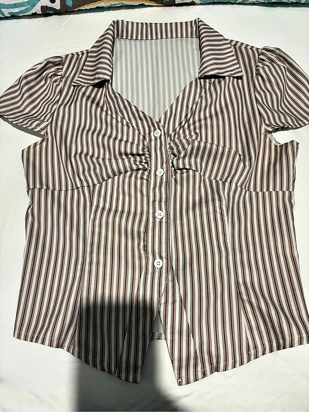 Striped Button Down Shirt in Brown & White